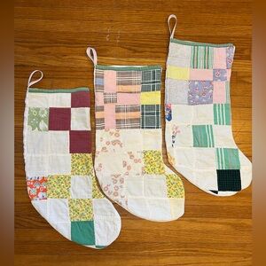 Vintage quilt Patchwork Christmas Stockings - Multicolor & Greens 19” Set of 3